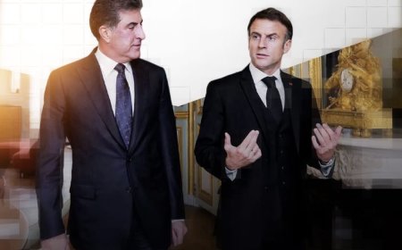 الرئيس الفرنسي إيمانويل ماكرون يجري اتصالا هاتفيا مع رئيس إقليم كردستان نيجيرفان  بارزاني لمناقشة آخر التطورات الإقليمية وسط تصاعد الصراع بين الولايات المتحدة وإسرائيل ضد إيران.