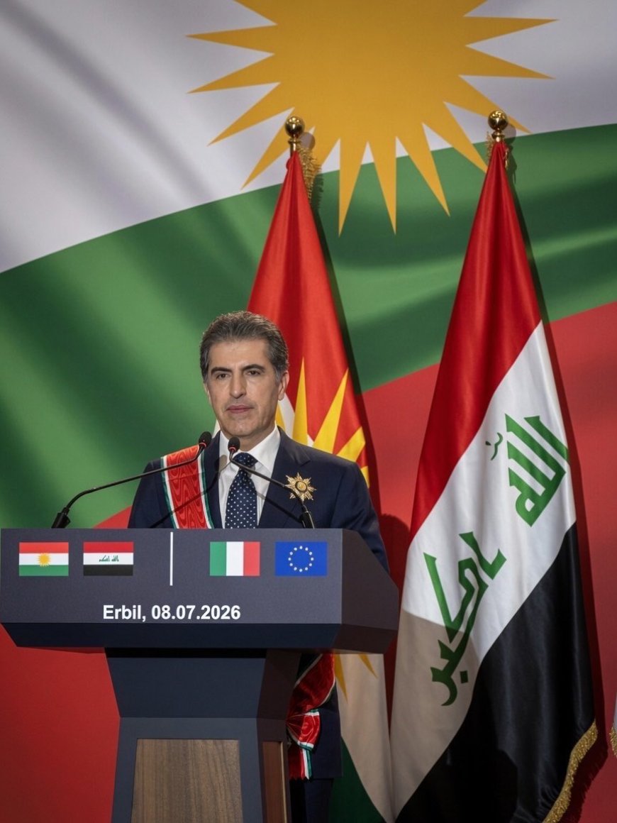 وكالات:‏رئيس إقليم كوردستان نيجيرفان بارزاني: أتسلّم هذا الوسام بكل فخر وأشكر كل الذين عملوا على تطوير العلاقة القائمة اليوم بين إقليم كوردستان وإيطاليا.
